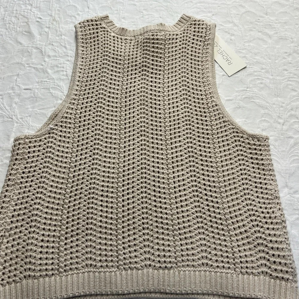 Rachel Zoe Chunky Cable Knit‎ Sleeveless Crew Neck Sweater Vest Top SM NWT - Picture 4 of 6